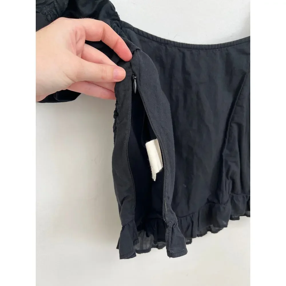LoveShackFancy Breonna Corset Crop Top Square Neck Dark Romantic Ruffle - Size 2